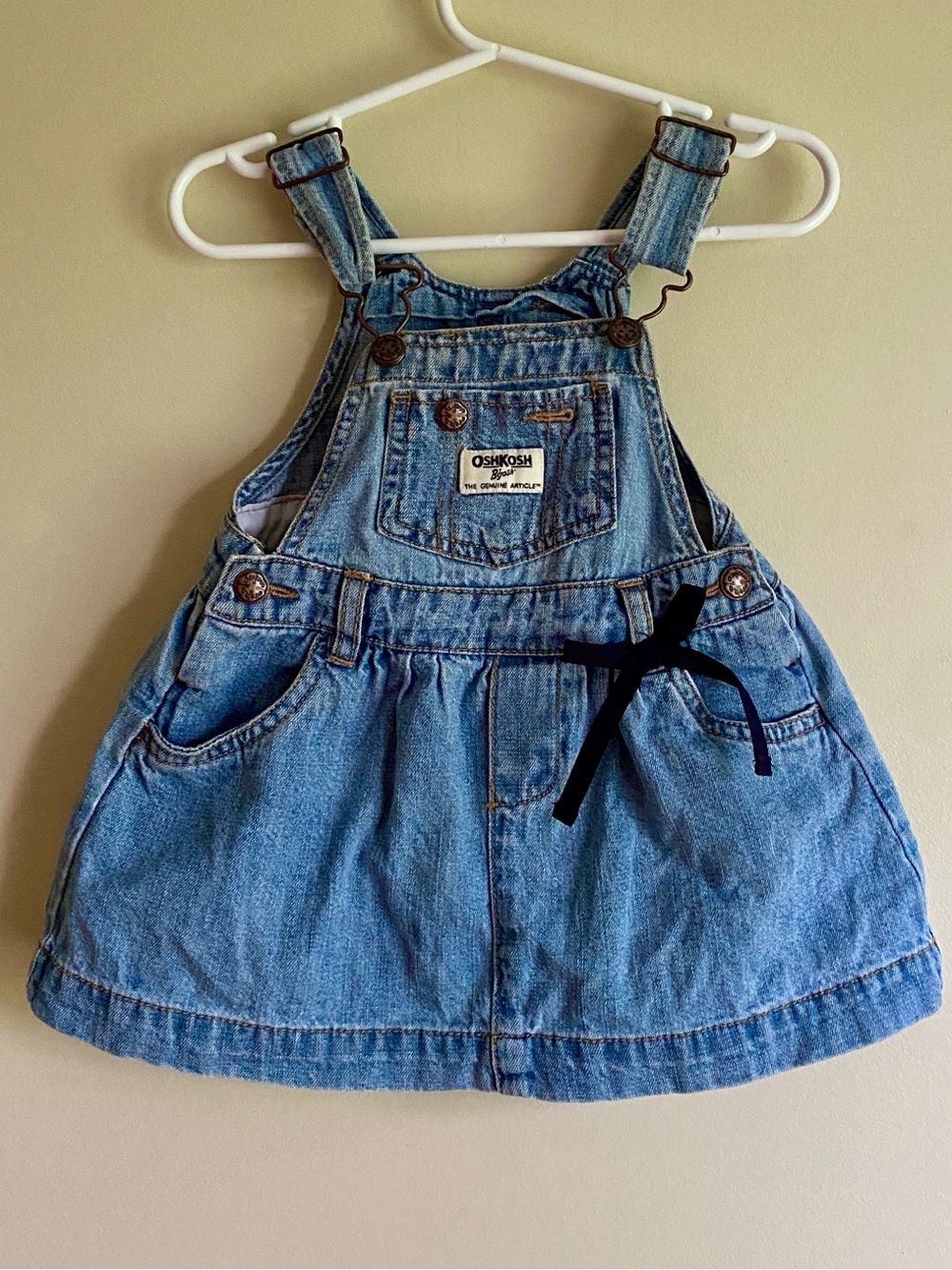 OshKosh B'gosh Light Blue Denim Overall Dress w/ Black Tie Size 12M